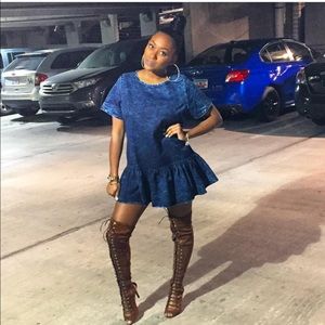 Acid wash denim shirt/dress peplum bottom
